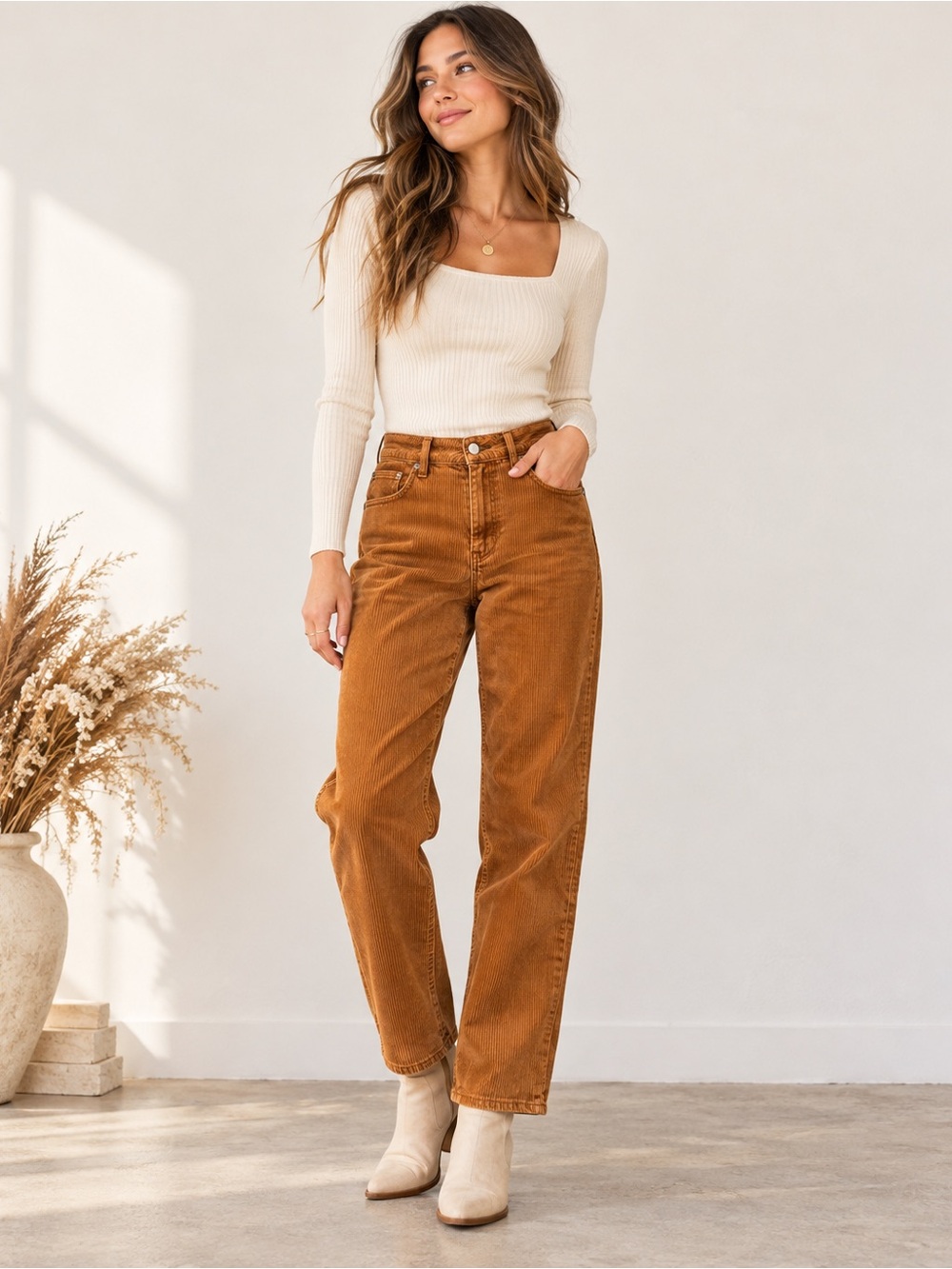 PacSun Corduroy Mom Jeans Size 26 Caramel Brown High Rise Straight Leg